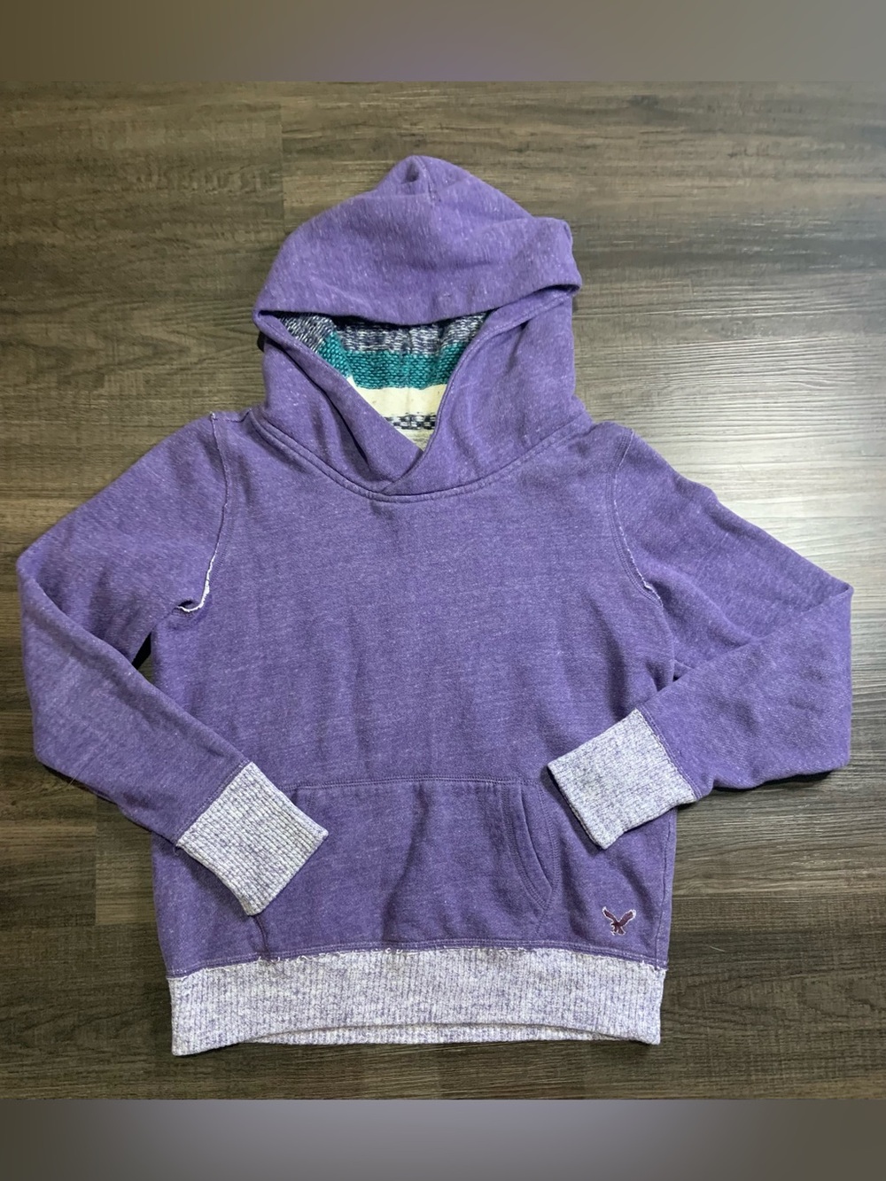 American Eagle Outfitters Purple Hooded Pullover with Heather Trim